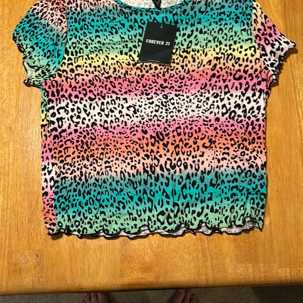 Women’s Forever 21 Teal and Black Leopard Print Top Size Medium NWT